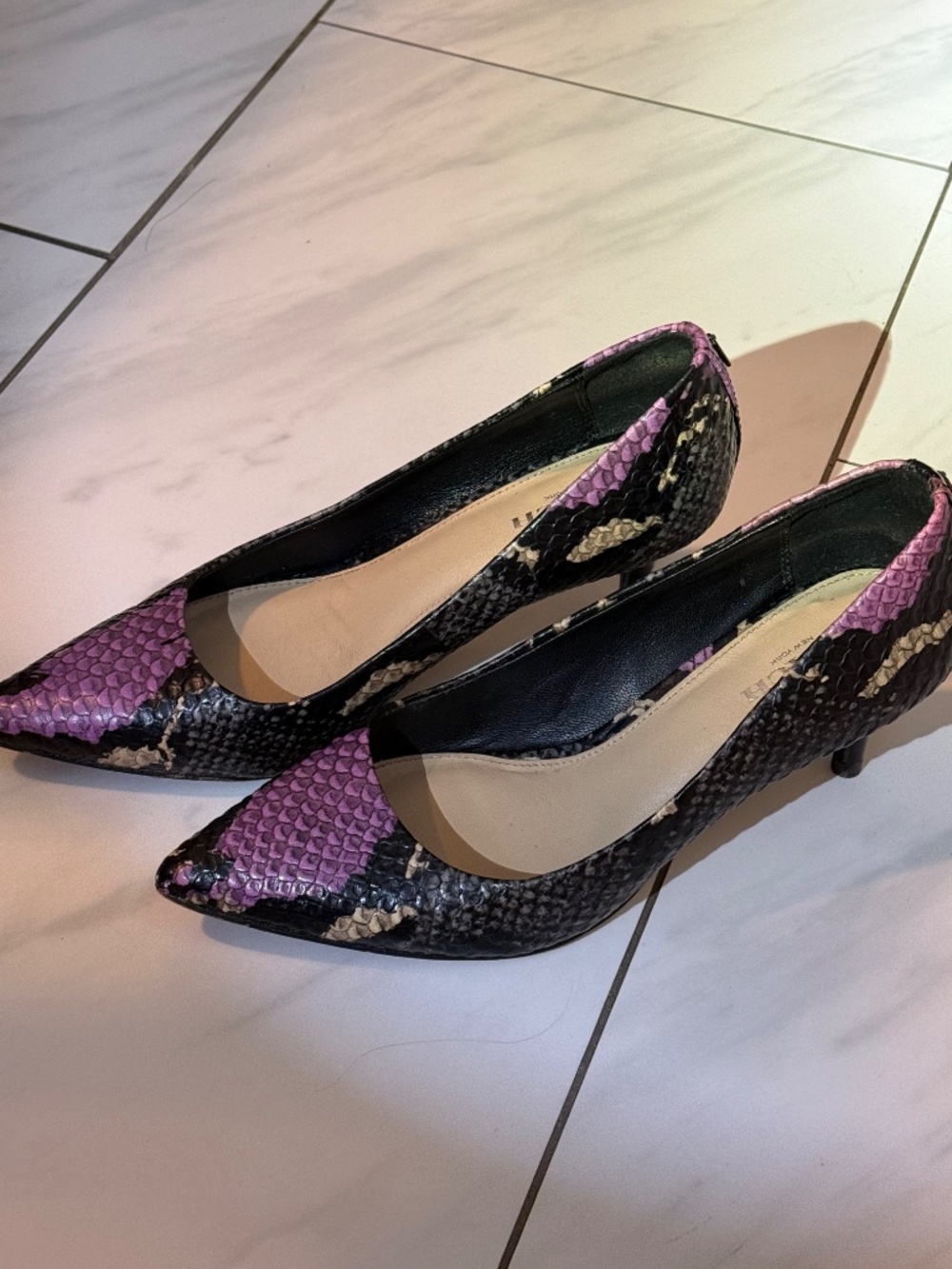 COACH Lacey Pumps Snake Skin Purple Black 2.5" Heel Leather Women's - Size 6.5B